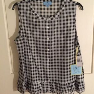 CeCe B+W Check Blouse